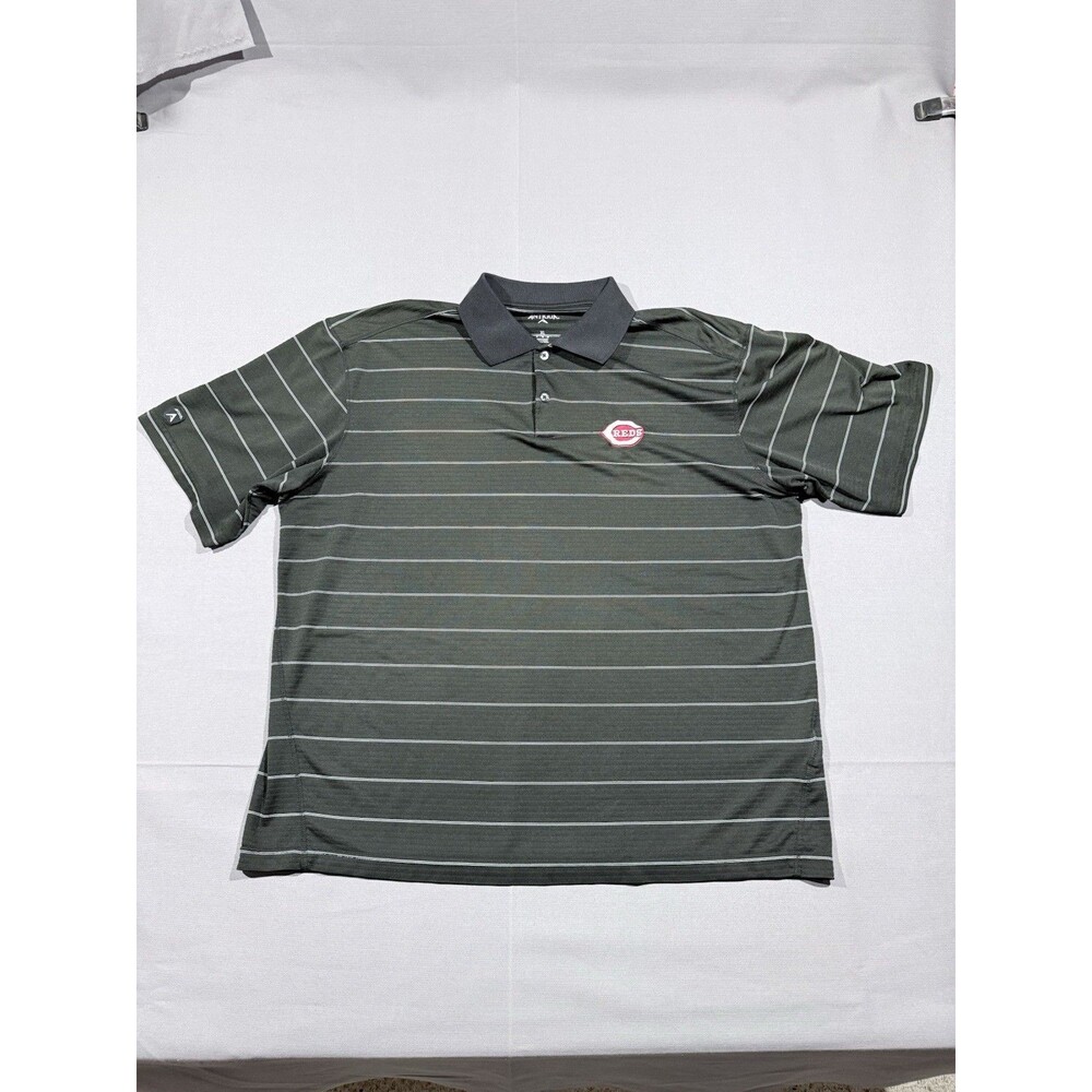 Antigua Mens Polo Shirt XL Black Striped Cincinnati Reds Baseball